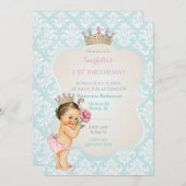 ヴィンテージプリンセスベビーガール金ゴールドクラウンアクアピンク 招待状 (正面/裏面)