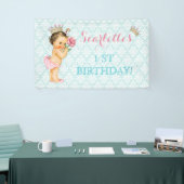 ヴィンテージプリンセスベビーガール金ゴールドクラウンピンクアクア 横断幕 (トレードショー)