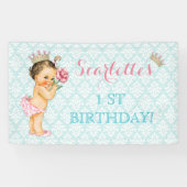 ヴィンテージプリンセスベビーガール金ゴールドクラウンピンクアクア 横断幕 (横)