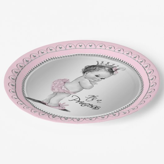 ヴィンテージプリンセスベビーシャワー ペーパープレート (アングル)