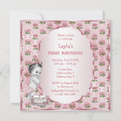 ヴィンテージプリンセスベビーピンクローズ1stバースデーケーキ 招待状 (裏面)