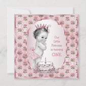 ヴィンテージプリンセスベビーピンクローズ1stバースデーケーキ 招待状 (正面)