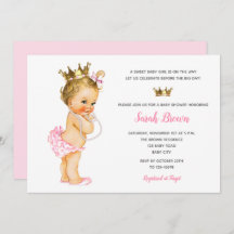 ヴィンテージプリンセス招待状ピンクブロンドベビー