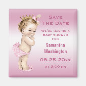 ヴィンテージプリンセス赤ちゃんシャワー日付ピンクを保存 マグネット (正面)