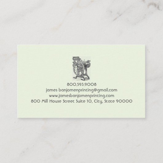 ヴィンテージプリンタまたは小規模プレス書店 名刺 (裏面)