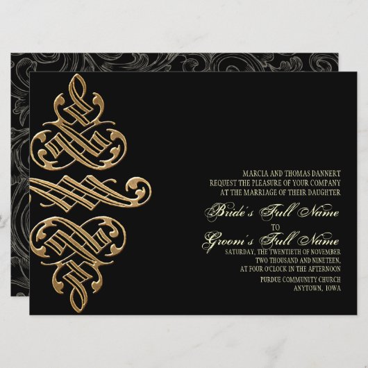 ヴィンテージプリンタオーナメントGoldl – 結婚式の招待 招待状 (正面/裏面)