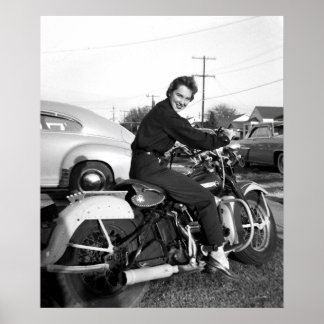 ヴィンテージプリントのチックウーマンガールオンバイク ポスター