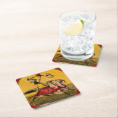 ヴィンテージプリントのバレーバックライダーがスタントを完成 スクエアペーパーコースター (インサイチュ)