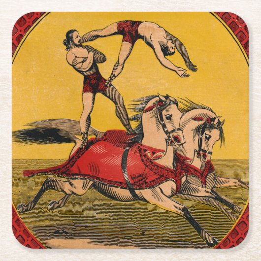 ヴィンテージプリントのバレーバックライダーがスタントを完成 スクエアペーパーコースター (正面)