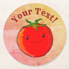 ヴィンテージプリントスタイルかわいい漫画トマト ラウンドペーパーコースター