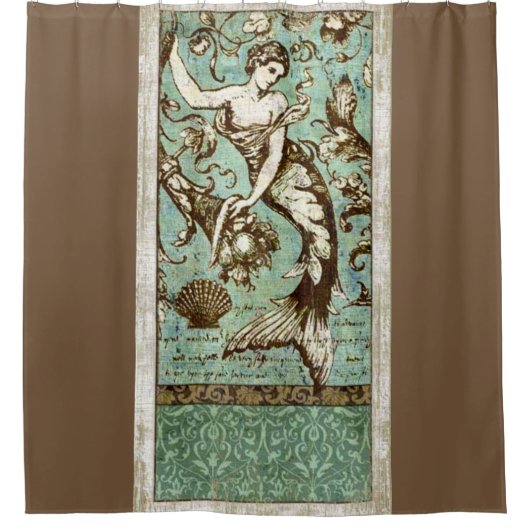ヴィンテージプリントマーメイドシャワーカーテン シャワーカーテン (正面)