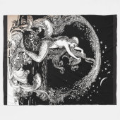 ヴィンテージプリント人魚毛布 フリースブランケット (正面(横))