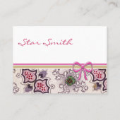 ヴィンテージプリント深いラズベリープラムグリーンホワイト 名刺 (裏面)