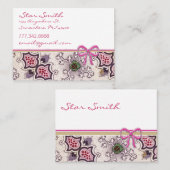 ヴィンテージプリント深いラズベリープラムグリーンホワイト 名刺 (正面/裏面)