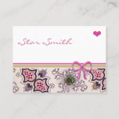 ヴィンテージプリント深いラズベリープラムグリーンホワイト 名刺 (裏面)