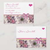 ヴィンテージプリント深いラズベリープラムグリーンホワイト 名刺 (正面/裏面)