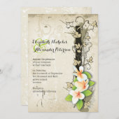 ヴィンテージプルメリアとアイビーカスタムベージュ結婚ズ 招待状 (正面/裏面)
