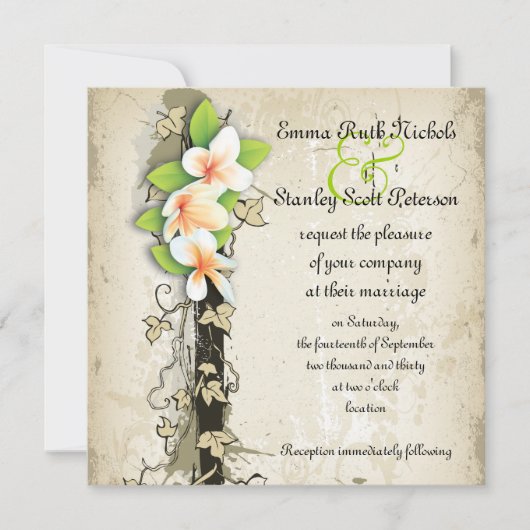 ヴィンテージプルメリアとアイビーゲ結婚式招待状 招待状 (正面)