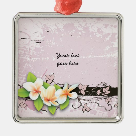 ヴィンテージプルメリアとアイビーピンクグランジオーナメント メタルオーナメント (正面)