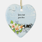 ヴィンテージプルメリアとアイビーブルーグランジオーナメント セラミックオーナメント (右)