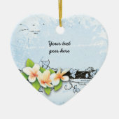 ヴィンテージプルメリアとアイビーブルーグランジオーナメント セラミックオーナメント (正面)