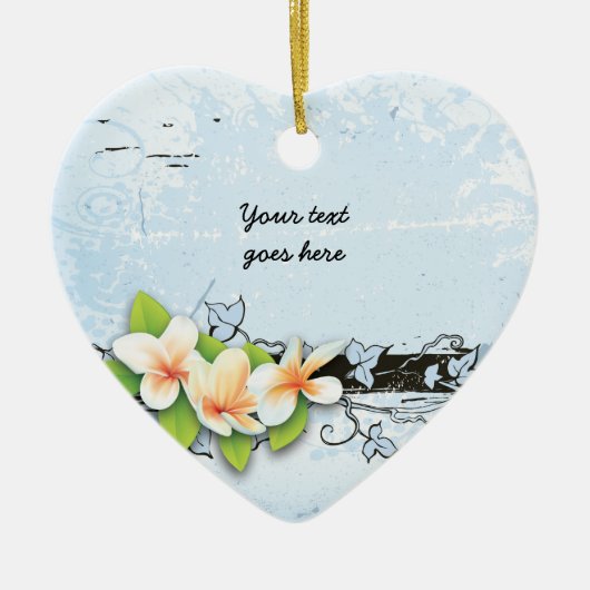 ヴィンテージプルメリアとアイビーブルーグランジオーナメント セラミックオーナメント (正面)