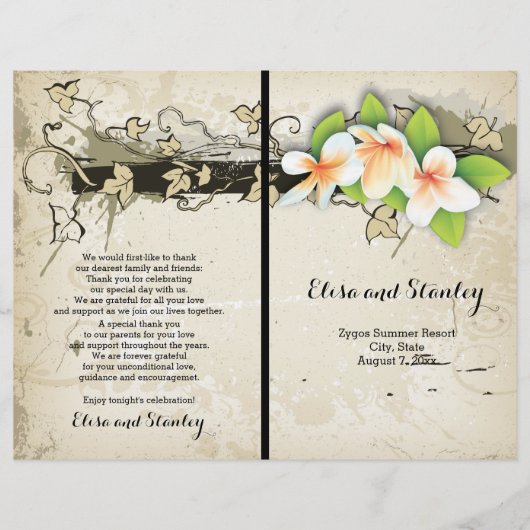 ヴィンテージプルメリアとアイビーージュウェディングプログラム (正面)