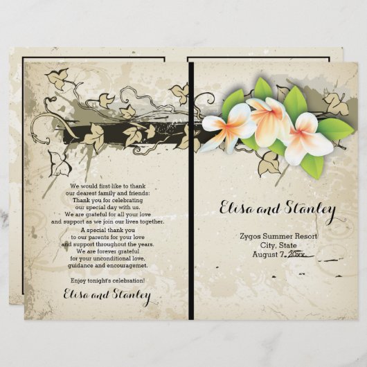 ヴィンテージプルメリアとアイビーージュウェディングプログラム (正面/裏面)