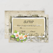ヴィンテージプルメリアとアイビーージュウェディングRSVPカード 出欠カード (正面/裏面)