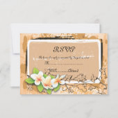 ヴィンテージプルメリアアイビーオレンジ色の白いRSVPカード 出欠カード (正面)