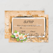 ヴィンテージプルメリアアイビーオレンジ色の白いRSVPカード 出欠カード (正面/裏面)