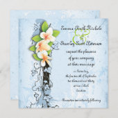 ヴィンテージプルメリアアイビーブルー白結婚式招待状 招待状 (正面/裏面)