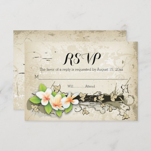 ヴィンテージプルメリア&アイビーゲウェディングRSVP 出欠カード (正面/裏面)