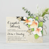 ヴィンテージプルメリア、ツタ結婚ベージュのカップルのシャワー 招待状 (スタンド正面)