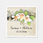 ヴィンテージプルメリア/フランジパニとアイビーゲ結婚ス スタンダードカクテルナプキン (正面)