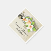 ヴィンテージプルメリア/フランジパニとアイビーゲ結婚ス スタンダードカクテルナプキン (角)