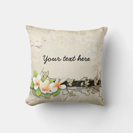 ヴィンテージプルメリア/フランジパニとアイビーゲ クッション (正面)