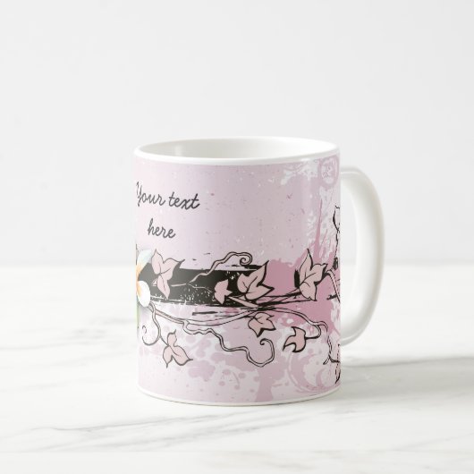 ヴィンテージプルメリア/フランジパニとアイビーピンクマグ コーヒーマグカップ (正面右)