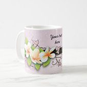 ヴィンテージプルメリア/フランジパニとアイビーピンクマグ コーヒーマグカップ (正面左)