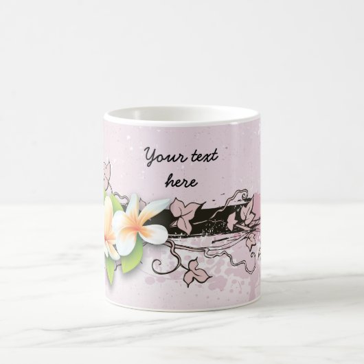 ヴィンテージプルメリア/フランジパニとアイビーピンクマグ コーヒーマグカップ (中央)