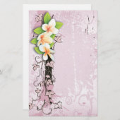 ヴィンテージプルメリア/フランジパニ&アイビーピンク文房具 便箋 (正面/裏面)