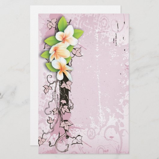 ヴィンテージプルメリア/フランジパニ&アイビーピンク文房具 便箋 (正面/裏面)