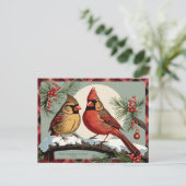 ヴィンテージプレイドクリスマス(鳥)ショウジョウコウカンチョウバーズレッド シーズンポストカード (スタンド正面)