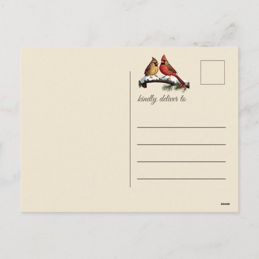 ヴィンテージプレイドクリスマス（鳥）ショウジョウコウカンチョウバーズレッド シーズンポストカード (裏面)