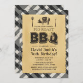 ヴィンテージプレイドピグローストBBQバースデーパーティー 招待状 (正面/裏面)