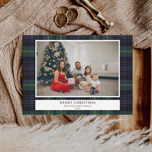 ヴィンテージプレイド海軍の写真クリスマス シーズンカード