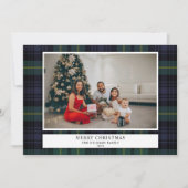 ヴィンテージプレイド海軍の写真クリスマス シーズンカード (正面)