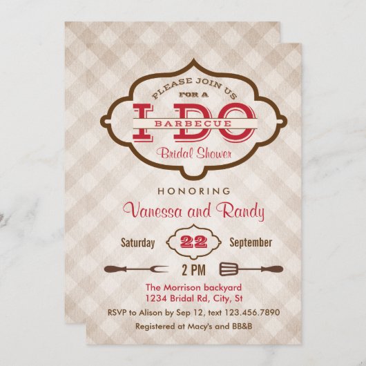 ヴィンテージプレイド私はBBQブライダルシャワー招待状を行う 招待状 (正面/裏面)