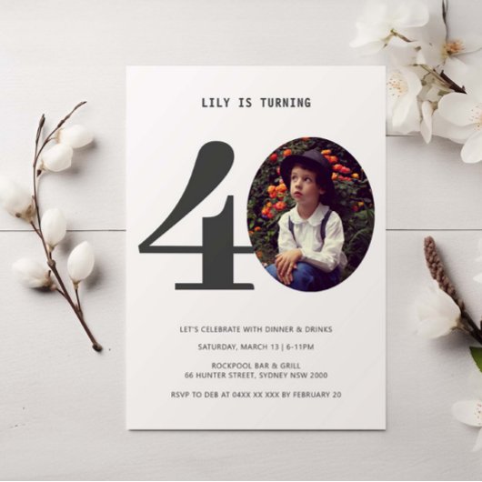 ヴィンテージプレイド40歳の誕生日フォト招待状 招待状