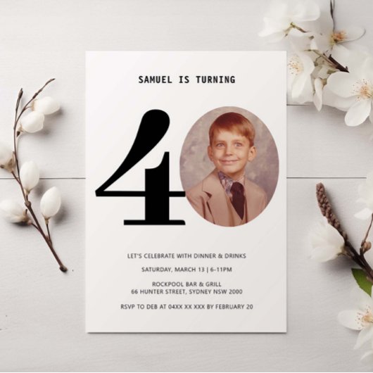 ヴィンテージプレイド40歳の誕生日フォト招待状 招待状